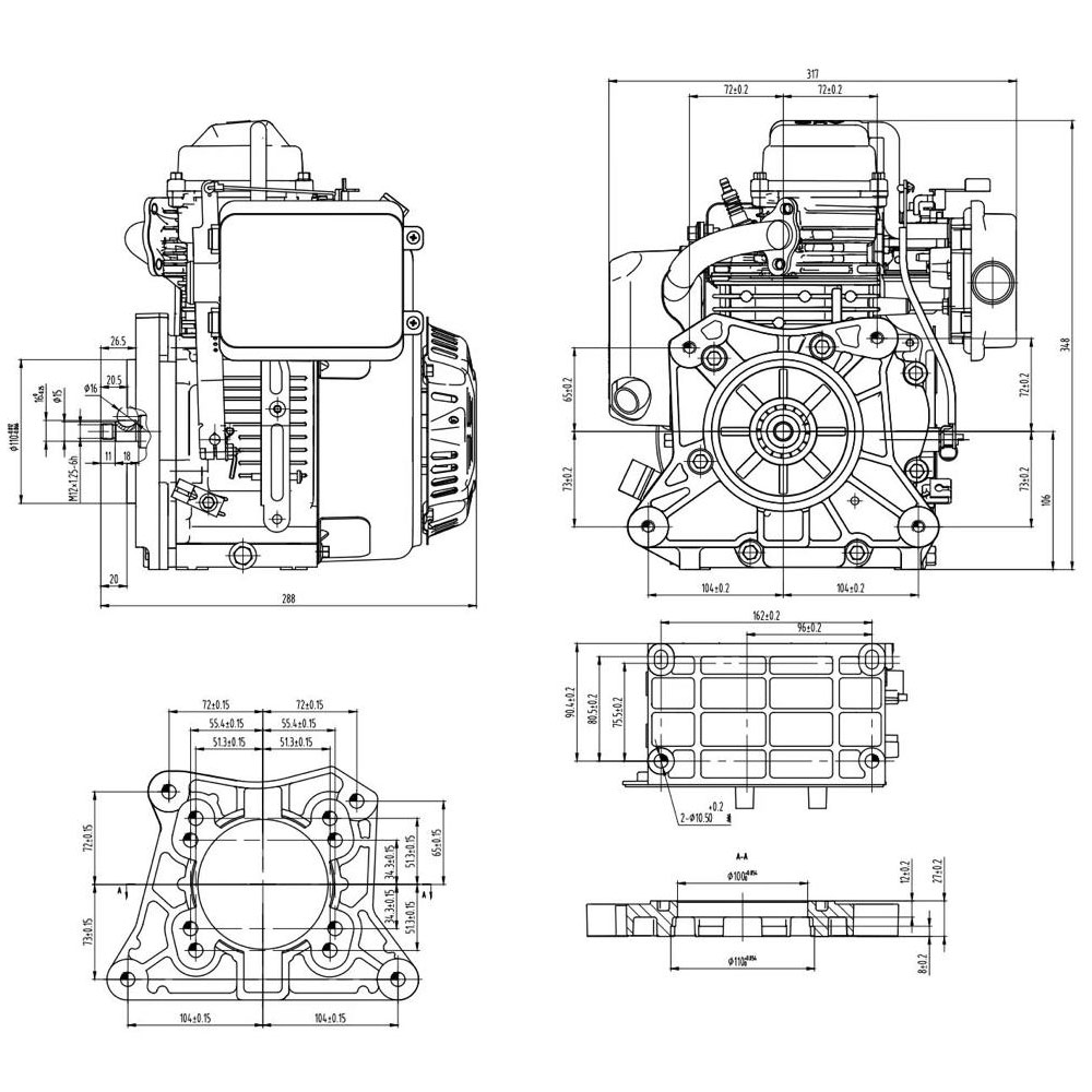 Двигатель Dinking DK165F/P (4.4 лс, вал тип S, ручной стартер, датчик масла)