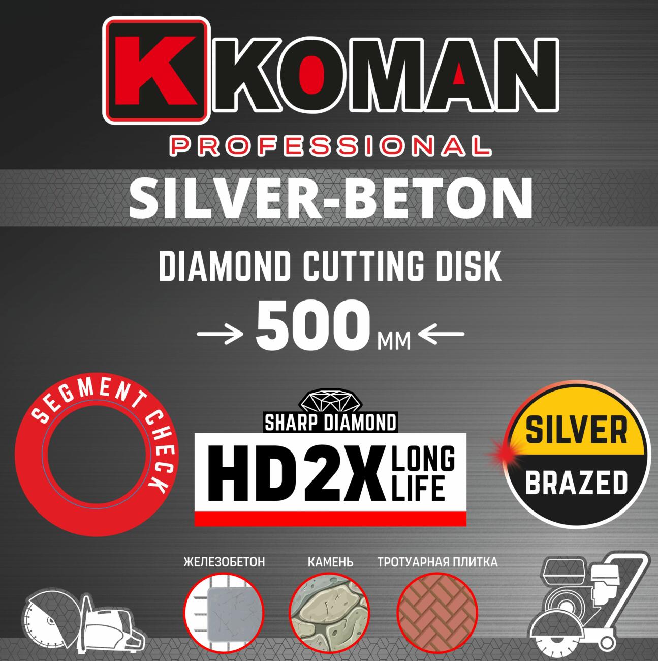Диск алмазный KOMAN диаметр 500мм(20") Бетон (Professional)