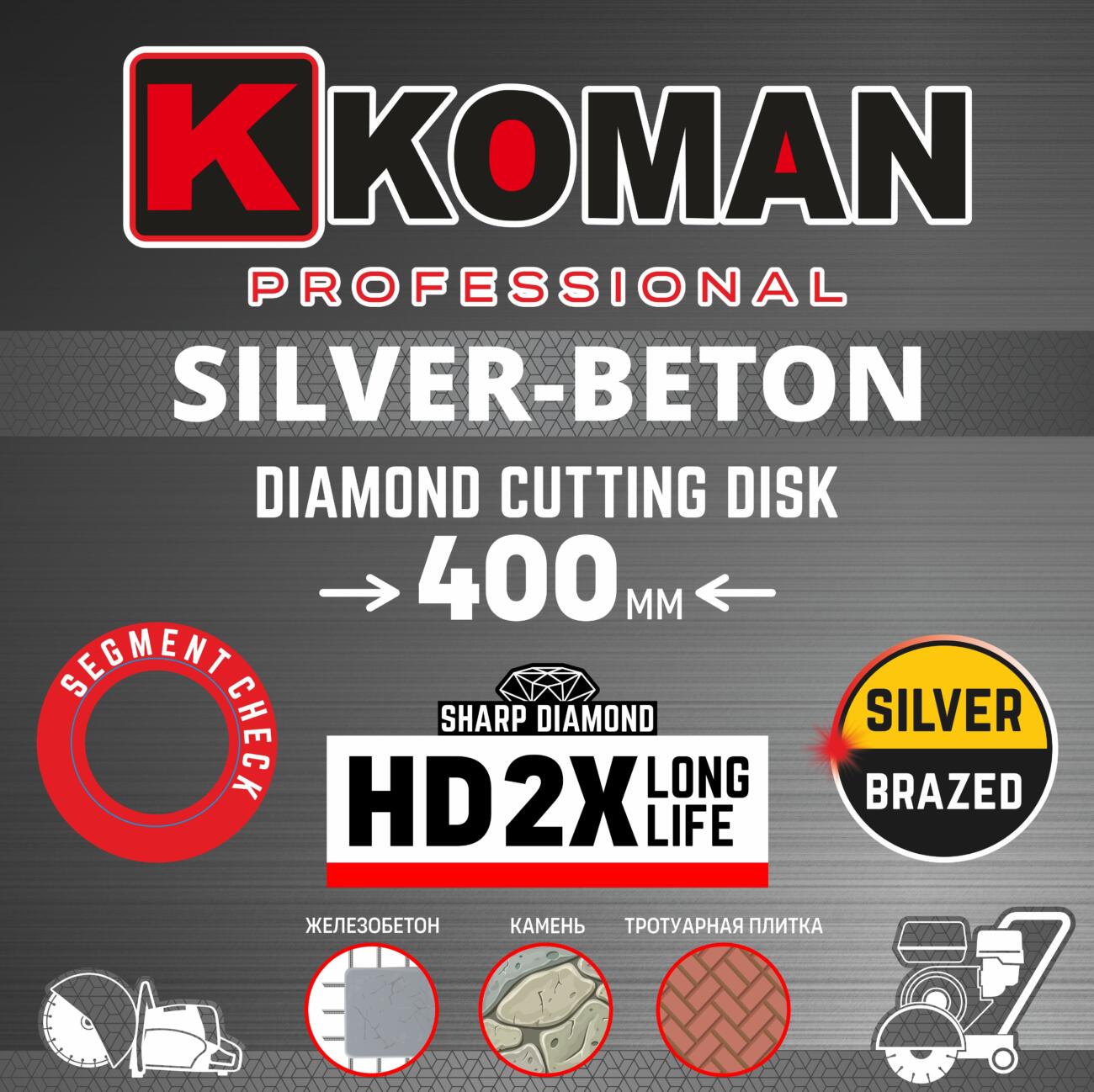 Диск алмазный KOMAN диаметр 400мм(16") Бетон (Professional)